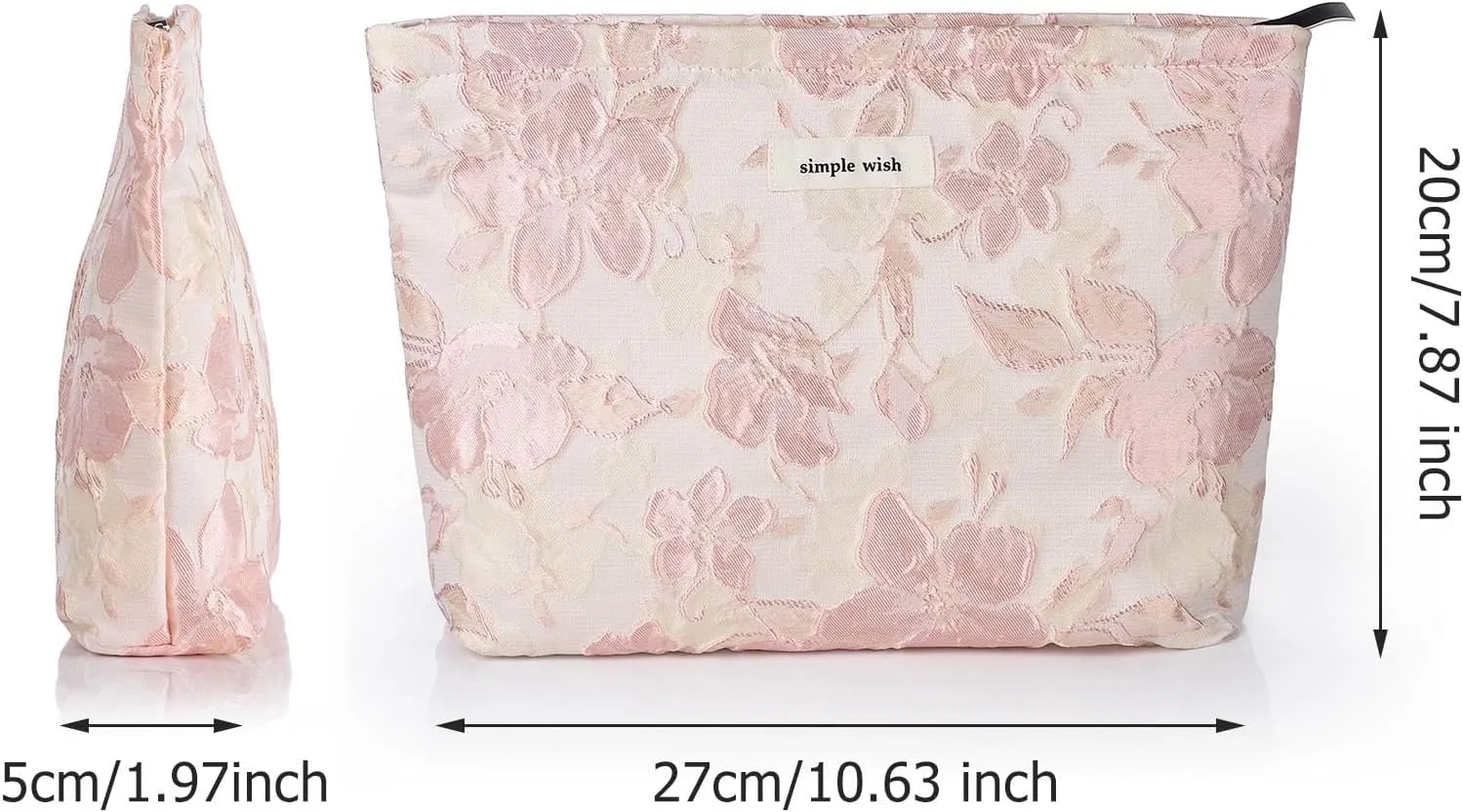 Sightor Aesthetic Makeup Bag, Large Capacity Cosmetic Bag Canvas Floral Makeup Bag, Travel Pouch Make Up Purse Toiletry Storge Bag for Women (Pink Flower)