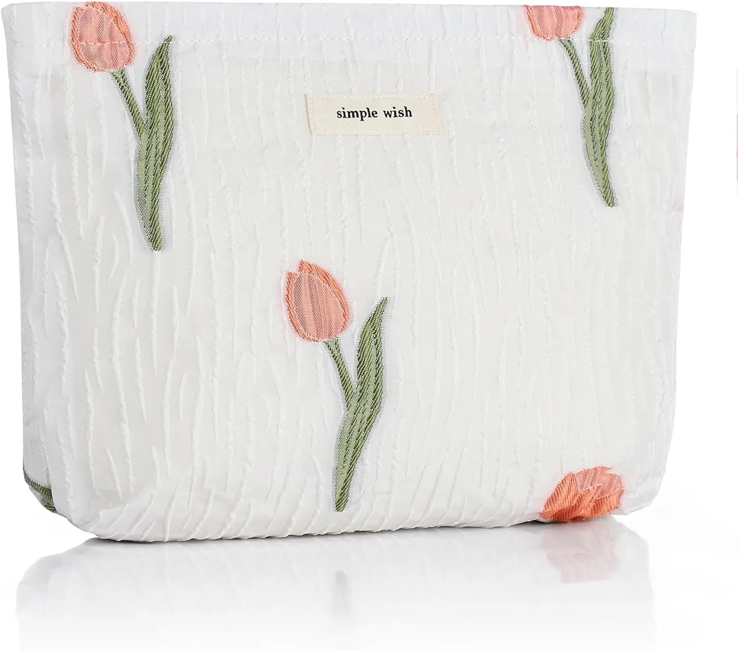 Sightor Aesthetic Makeup Bag, Large Capacity Cosmetic Bag Canvas Floral Makeup Bag, Travel Pouch Make Up Purse Toiletry Storge Bag for Women (White Tulip)