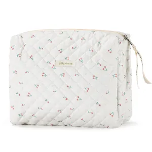 Sightor Cotton Makeup Bag, Kawaii Floral Cosmetic Bag Large Travel Toiletry Bag, Quilted Cosmetic Pouch for Women (White)