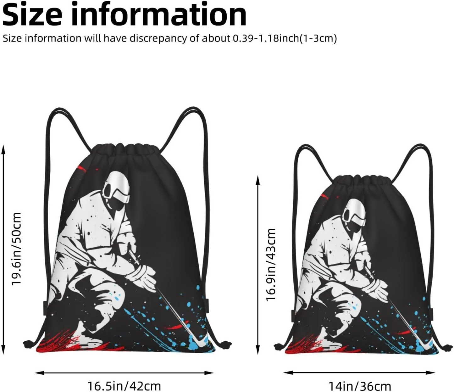 Sports-Themed Drawstring Bags with Printing a Playing Hockey Man Pattern, Kids Adults Drawstring Backpack Casual Knapsack Unisex, Black Shoulders Rucksack Bags for Gym Travel Swimming Yoga, Small