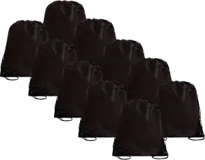 Threadart Drawstring Backpacks - Pack of 10 - Black | Sports Cinch String Sack | Gym, Storage & Travel | Large 15" x 18.5"