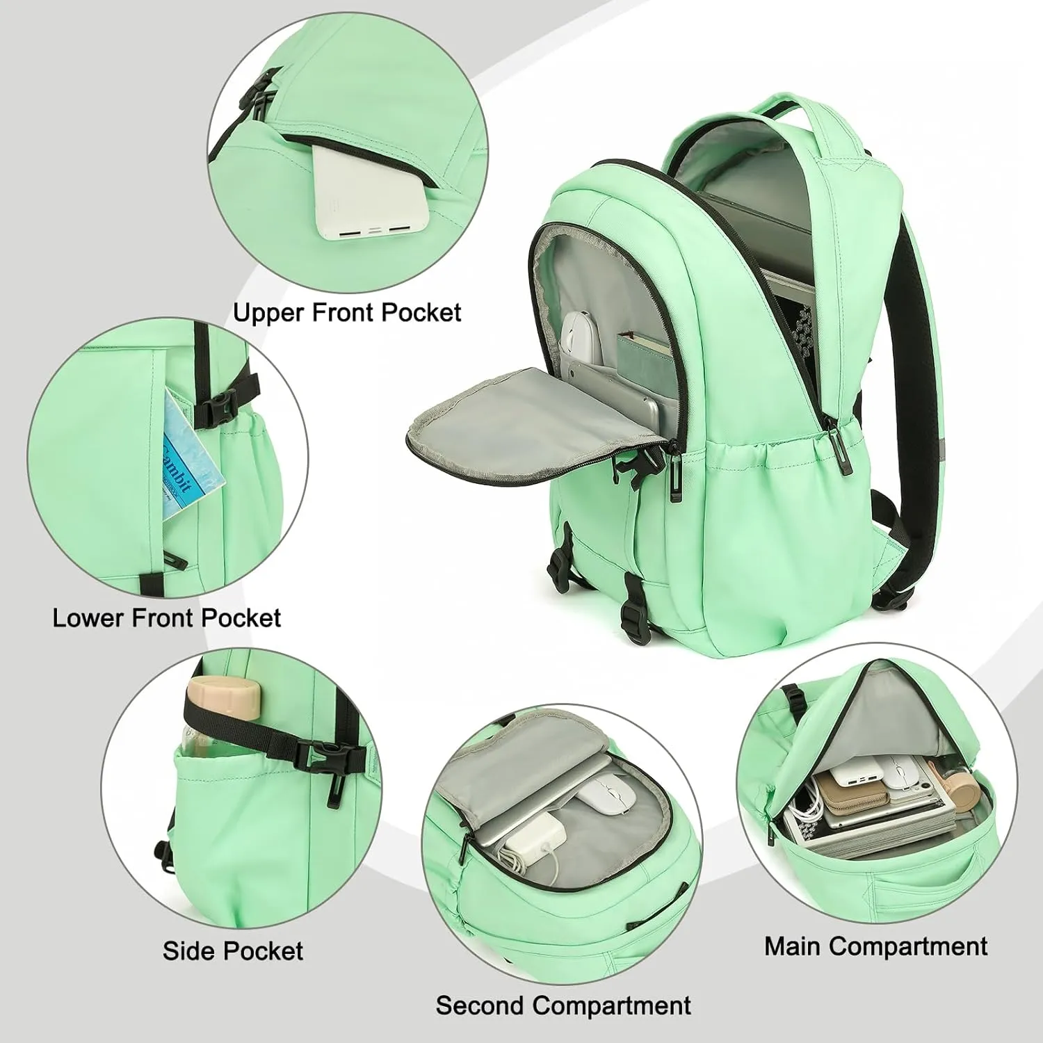 Travel Laptop Backpack for Women Men, 15.6 Inch Work Business College Backpacks School Bookbag Casual Daypack (Green)
