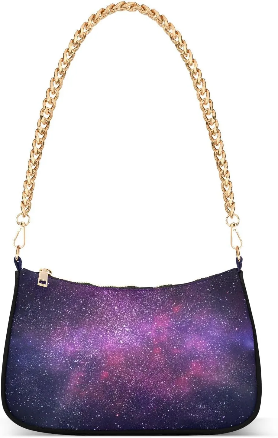 Universe Stars Nebula Galaxy Shoulder Handbags for Women Travel Hobo Tote Handbag Women Gold Chain Shoulder Bags Purse with Zipper Closure