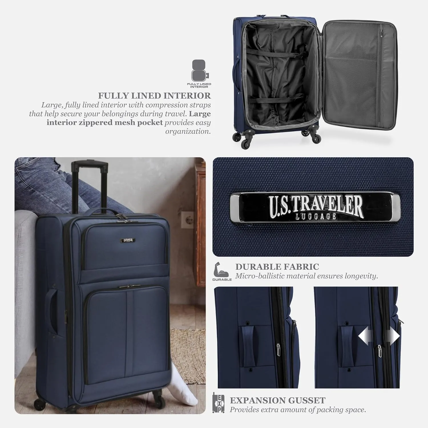 U.S. Traveler Anzio Softside Expandable Spinner Luggage, Teal, Carry-on 22-Inch