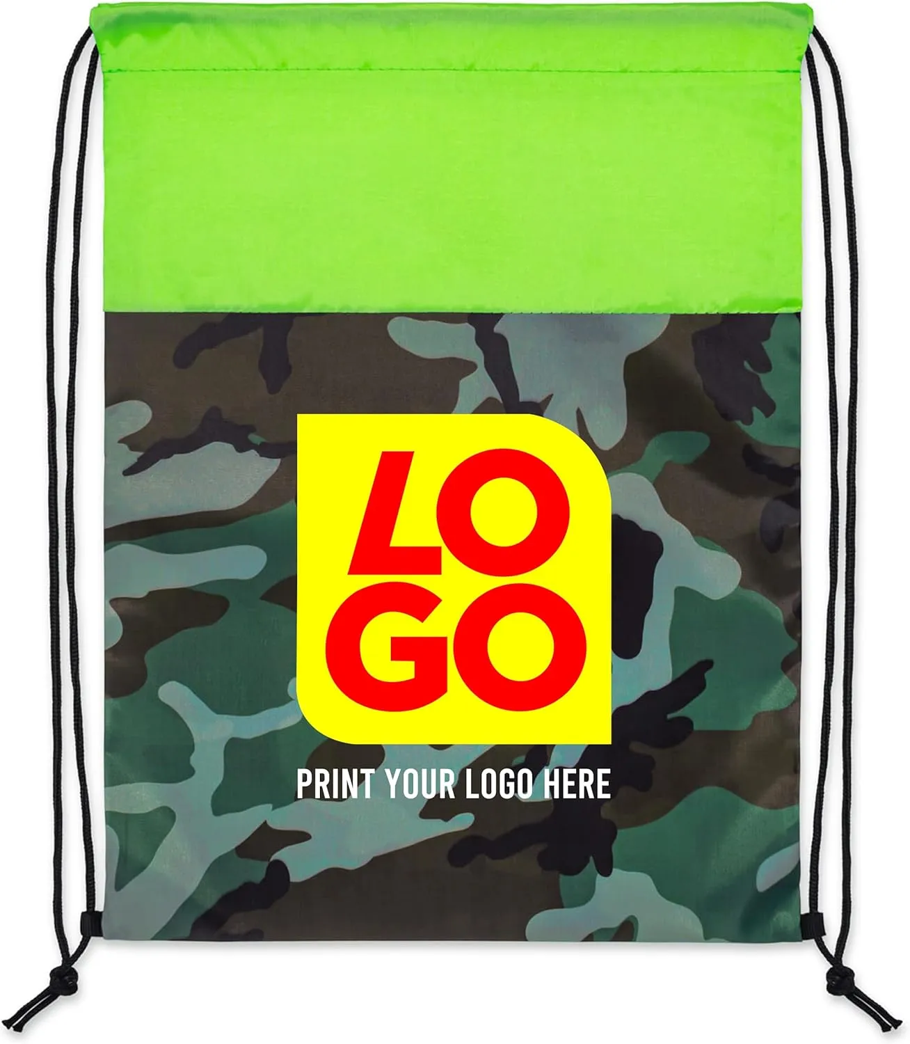USMG Vibrant Camo Drawstring Tote Bags with Custom Full Color Imprint for Business Marketing, Gifts, and Events