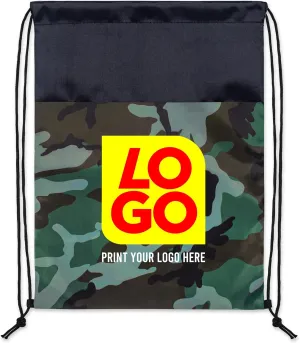 USMG Vibrant Camo Drawstring Tote Bags with Custom Full Color Imprint for Business Marketing, Gifts, and Events