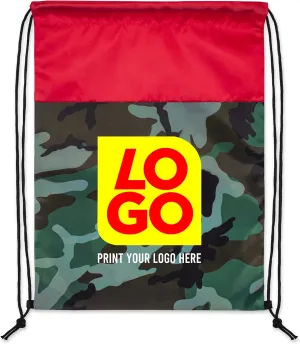 USMG Vibrant Camo Drawstring Tote Bags with Custom Full Color Imprint for Business Marketing, Gifts, and Events