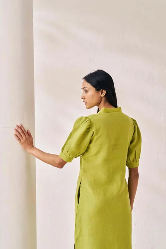 V-Neck Side Slit Dress Kiwi Green