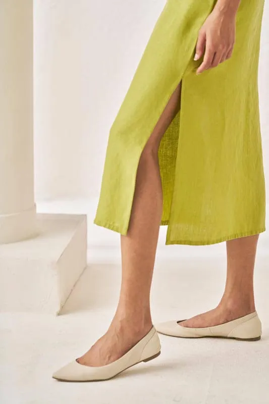 V-Neck Side Slit Dress Kiwi Green