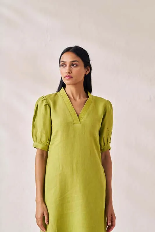 V-Neck Side Slit Dress Kiwi Green