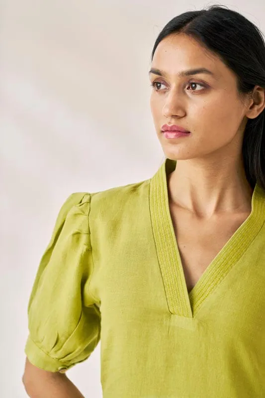 V-Neck Side Slit Dress Kiwi Green