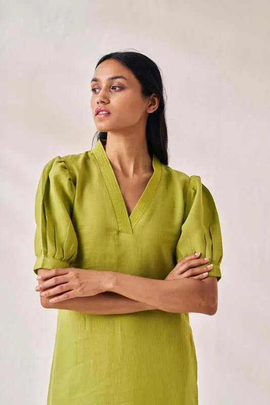 V-Neck Side Slit Dress Kiwi Green