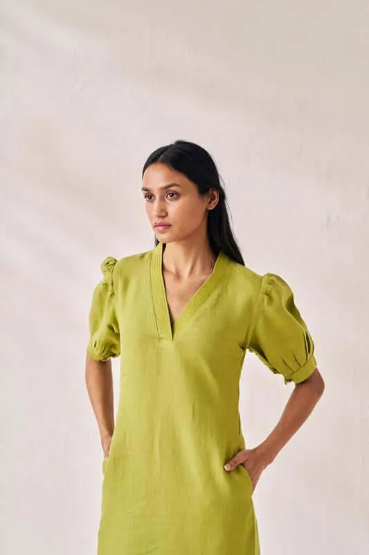 V-Neck Side Slit Dress Kiwi Green
