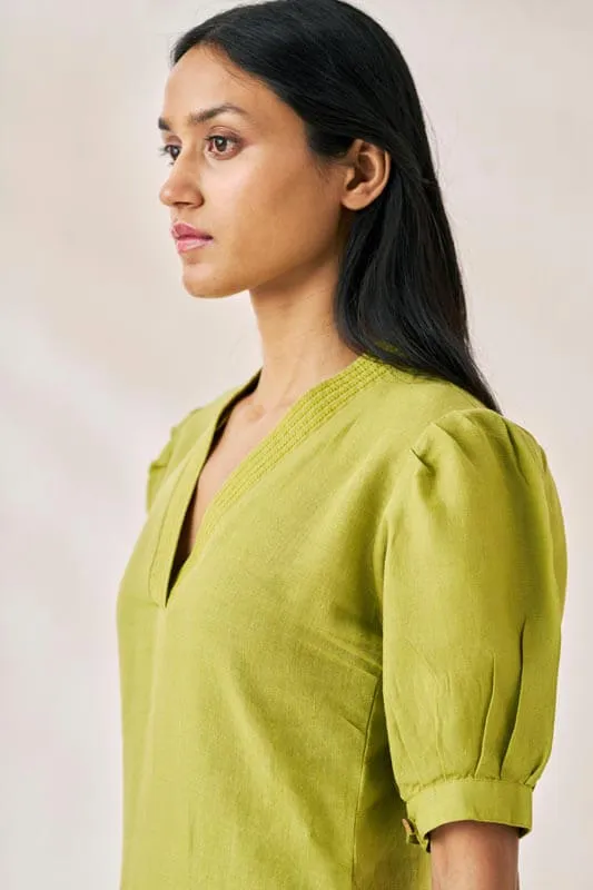 V-Neck Side Slit Dress Kiwi Green