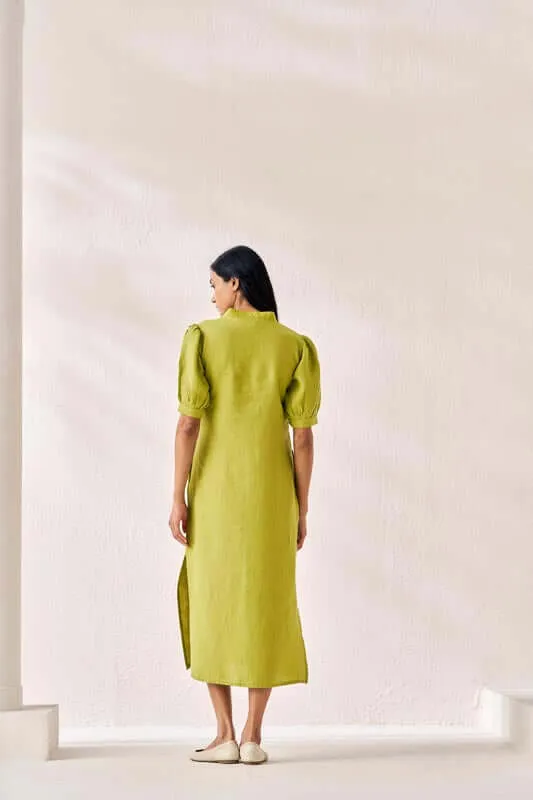V-Neck Side Slit Dress Kiwi Green
