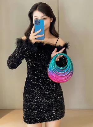 Vintage Thread Acrylic Evening Clutch Purse for Women Top Handle Moon Metallic Handbags for Wedding Cocktail Party 2025