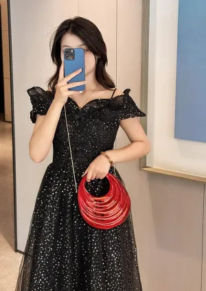 Vintage Thread Acrylic Evening Clutch Purse for Women Top Handle Moon Metallic Handbags for Wedding Cocktail Party 2025