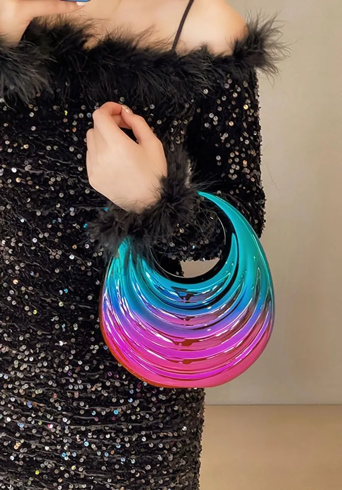 Vintage Thread Acrylic Evening Clutch Purse for Women Top Handle Moon Metallic Handbags for Wedding Cocktail Party 2025