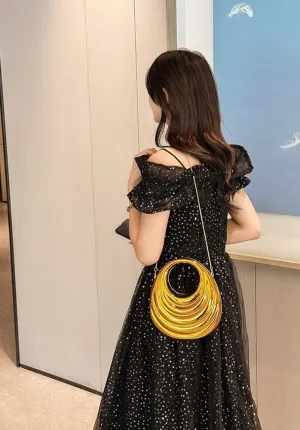 Vintage Thread Acrylic Evening Clutch Purse for Women Top Handle Moon Metallic Handbags for Wedding Cocktail Party 2025