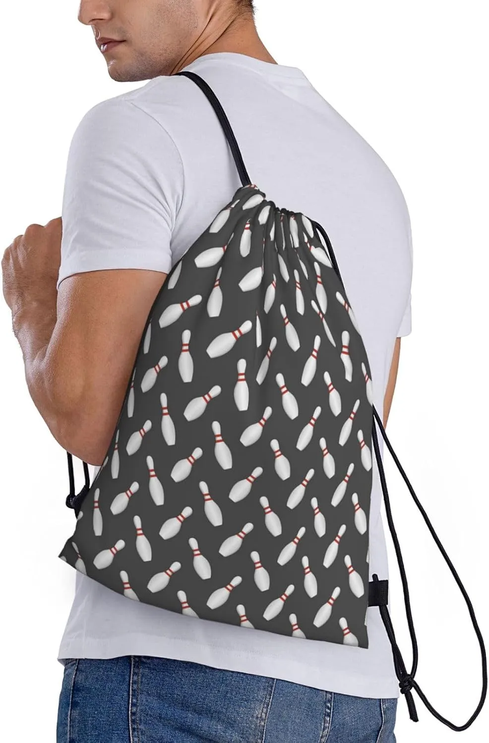 VOSERY Drawstring Backpacks, Bowling Pins Draw String Back Bags for Men Women Gym Sports Swimming Travel