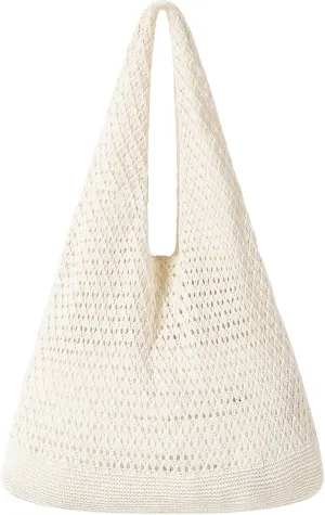 WantGor Crochet Bags, Beach Mesh Tote Bag Womens Shoulder Shopping Handbag Casual Travel Totes Bag Foldable Hobo Bags