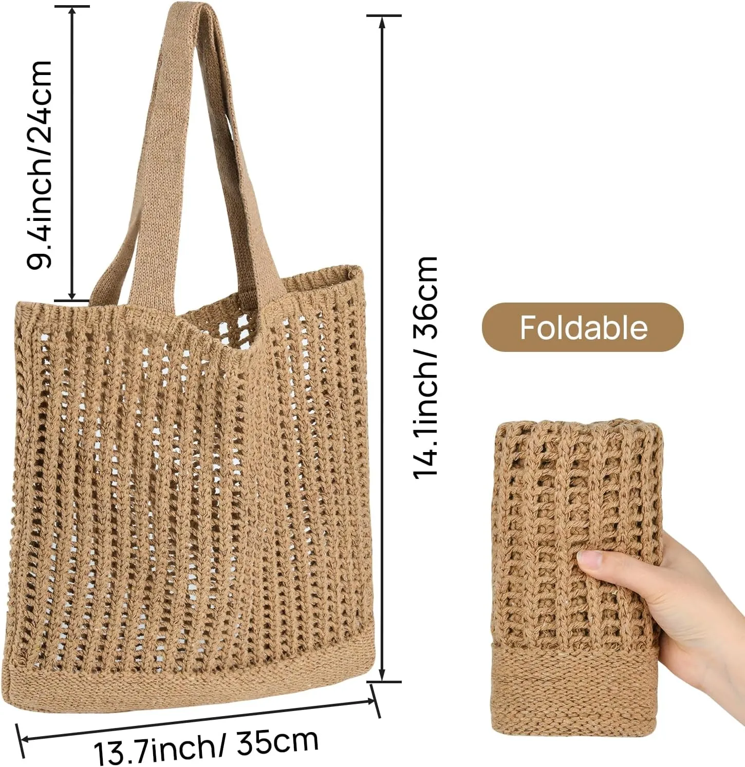 WantGor Crochet Bags, Beach Mesh Tote Bag Womens Shoulder Shopping Handbag Casual Travel Totes Bag Foldable Hobo Bags