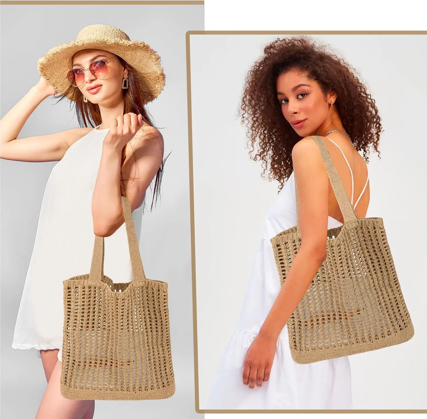 WantGor Crochet Bags, Beach Mesh Tote Bag Womens Shoulder Shopping Handbag Casual Travel Totes Bag Foldable Hobo Bags