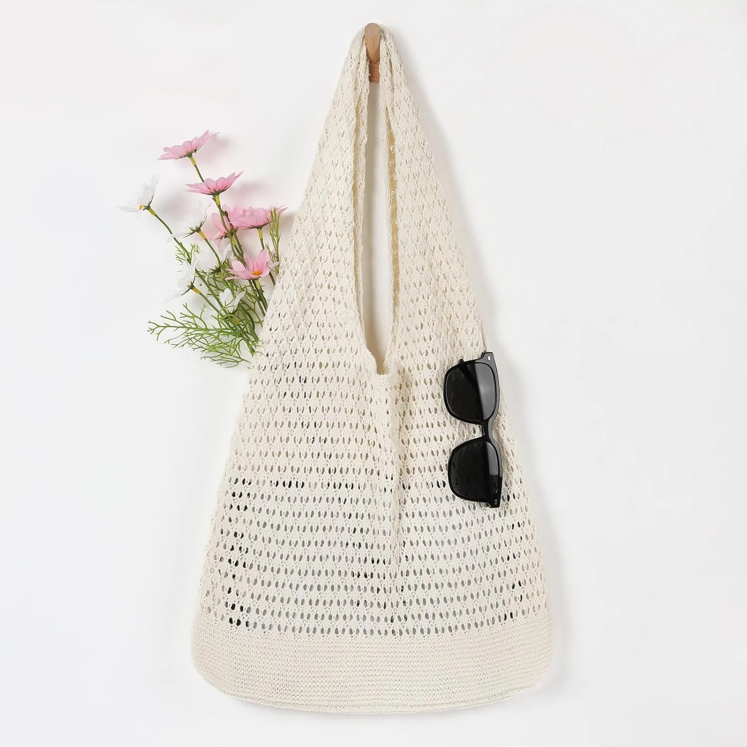 WantGor Crochet Bags, Beach Mesh Tote Bag Womens Shoulder Shopping Handbag Casual Travel Totes Bag Foldable Hobo Bags