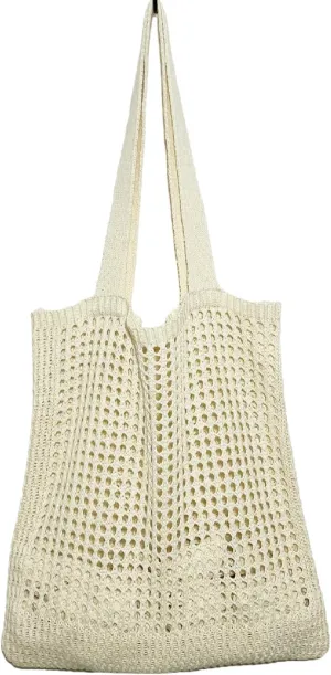 WantGor Crochet Bags, Beach Mesh Tote Bag Womens Shoulder Shopping Handbag Casual Travel Totes Bag Foldable Hobo Bags
