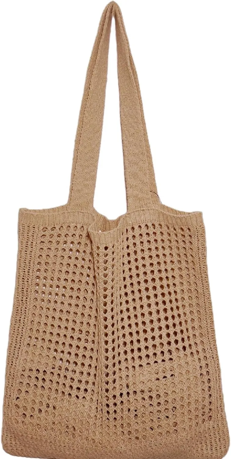 WantGor Crochet Bags, Beach Mesh Tote Bag Womens Shoulder Shopping Handbag Casual Travel Totes Bag Foldable Hobo Bags
