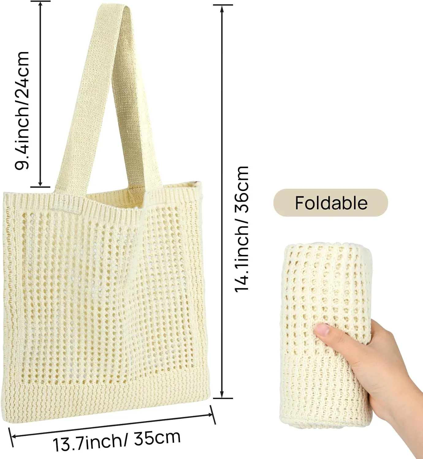 WantGor Crochet Bags, Beach Mesh Tote Bag Womens Shoulder Shopping Handbag Casual Travel Totes Bag Foldable Hobo Bags
