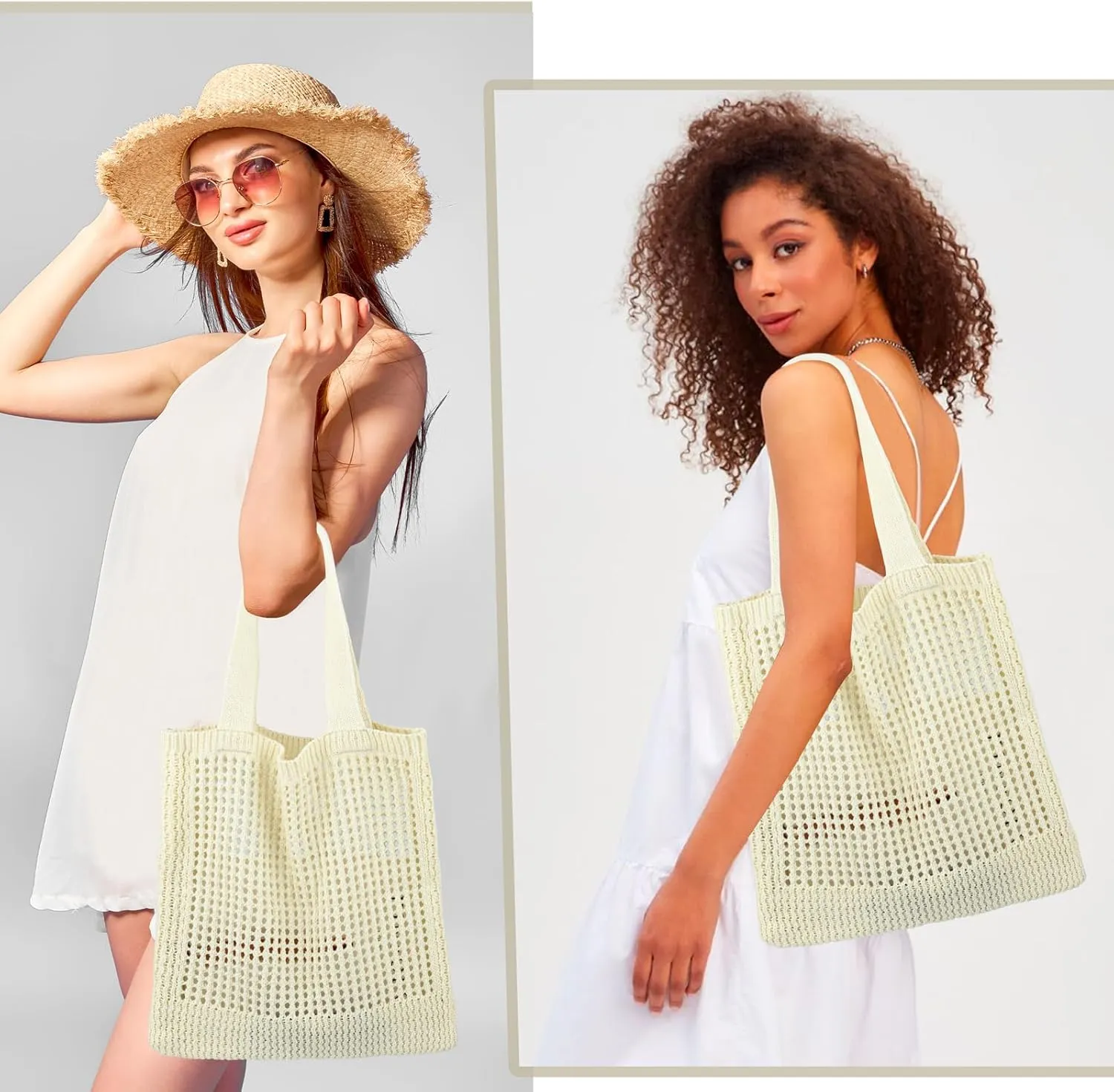 WantGor Crochet Bags, Beach Mesh Tote Bag Womens Shoulder Shopping Handbag Casual Travel Totes Bag Foldable Hobo Bags