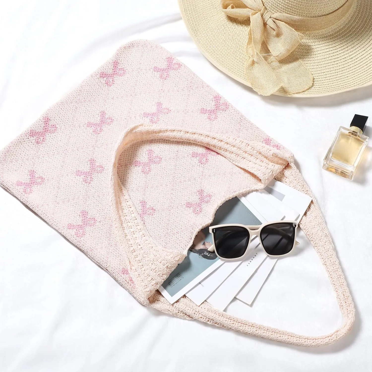 WantGor Crochet Bags, Beach Mesh Tote Bag Womens Shoulder Shopping Handbag Casual Travel Totes Bag Foldable Hobo Bags
