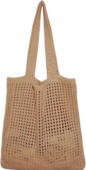 WantGor Crochet Bags, Beach Mesh Tote Bag Womens Shoulder Shopping Handbag Casual Travel Totes Bag Foldable Hobo Bags
