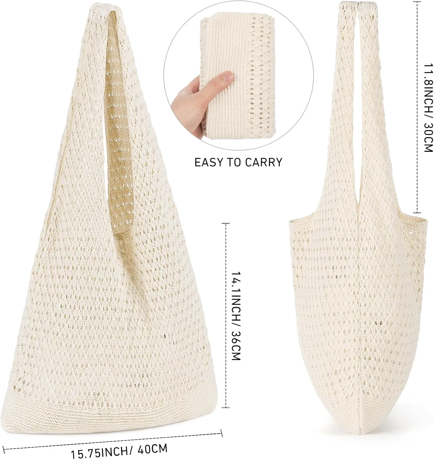 WantGor Crochet Bags, Beach Mesh Tote Bag Womens Shoulder Shopping Handbag Casual Travel Totes Bag Foldable Hobo Bags