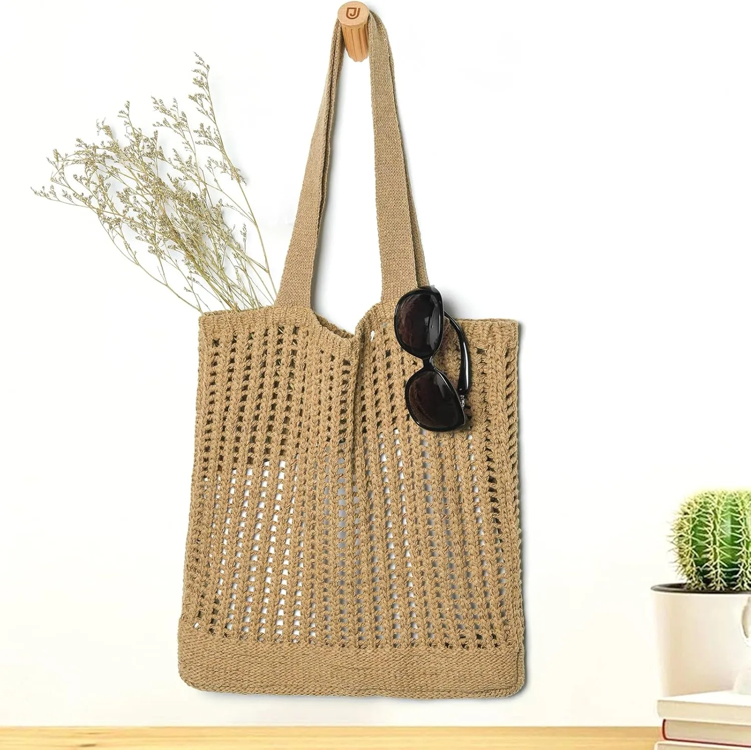 WantGor Crochet Bags, Beach Mesh Tote Bag Womens Shoulder Shopping Handbag Casual Travel Totes Bag Foldable Hobo Bags