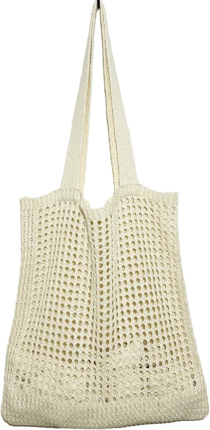 WantGor Crochet Bags, Beach Mesh Tote Bag Womens Shoulder Shopping Handbag Casual Travel Totes Bag Foldable Hobo Bags