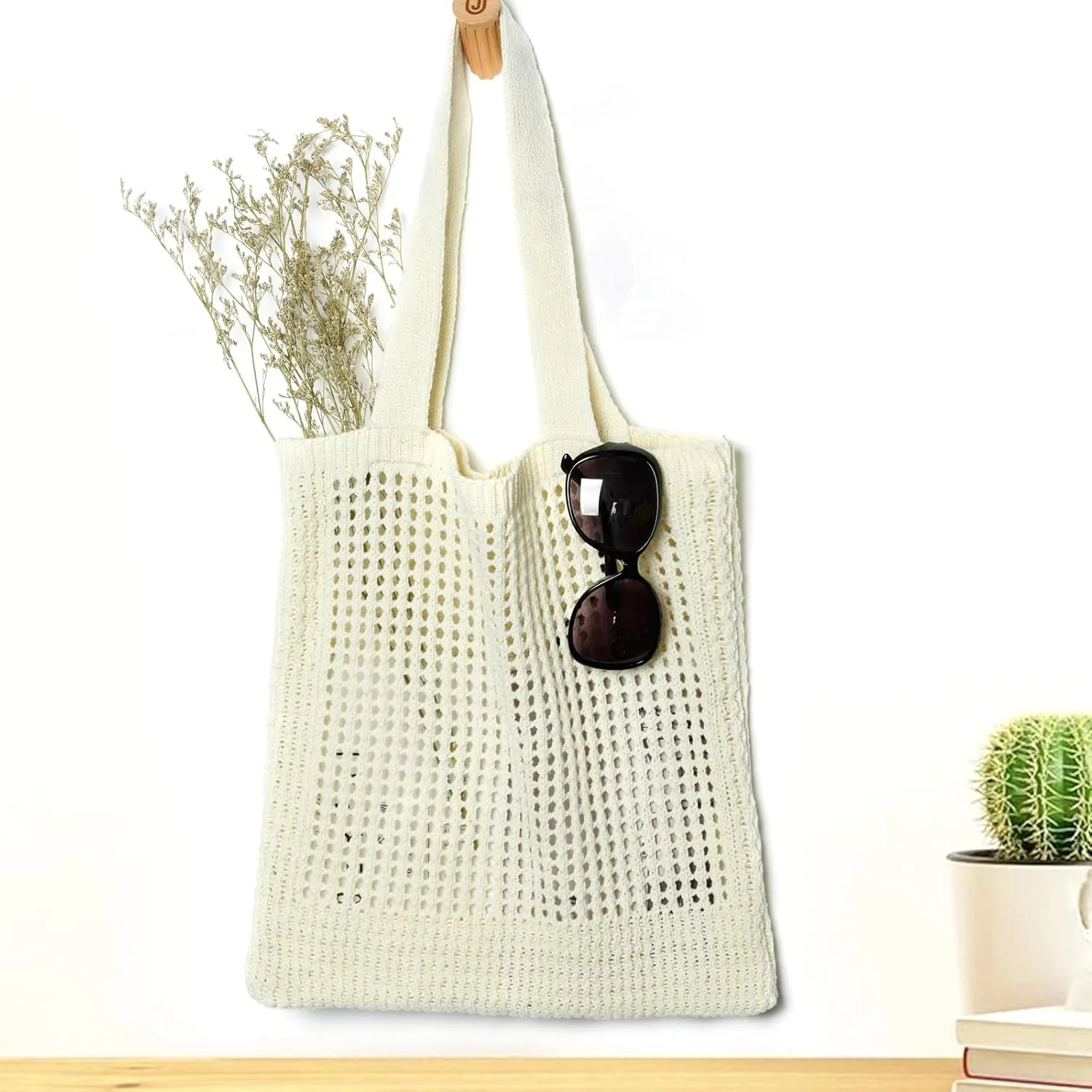WantGor Crochet Bags, Beach Mesh Tote Bag Womens Shoulder Shopping Handbag Casual Travel Totes Bag Foldable Hobo Bags