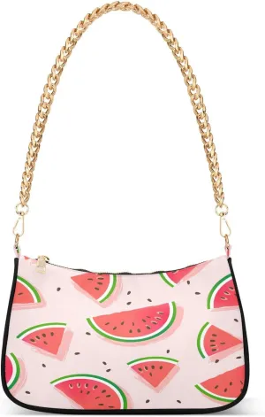Watermelons Fruits Shoulder Handbags for Women Travel Hobo Tote Handbag Women Gold Chain Shoulder Bags Purse with Zipper Closure