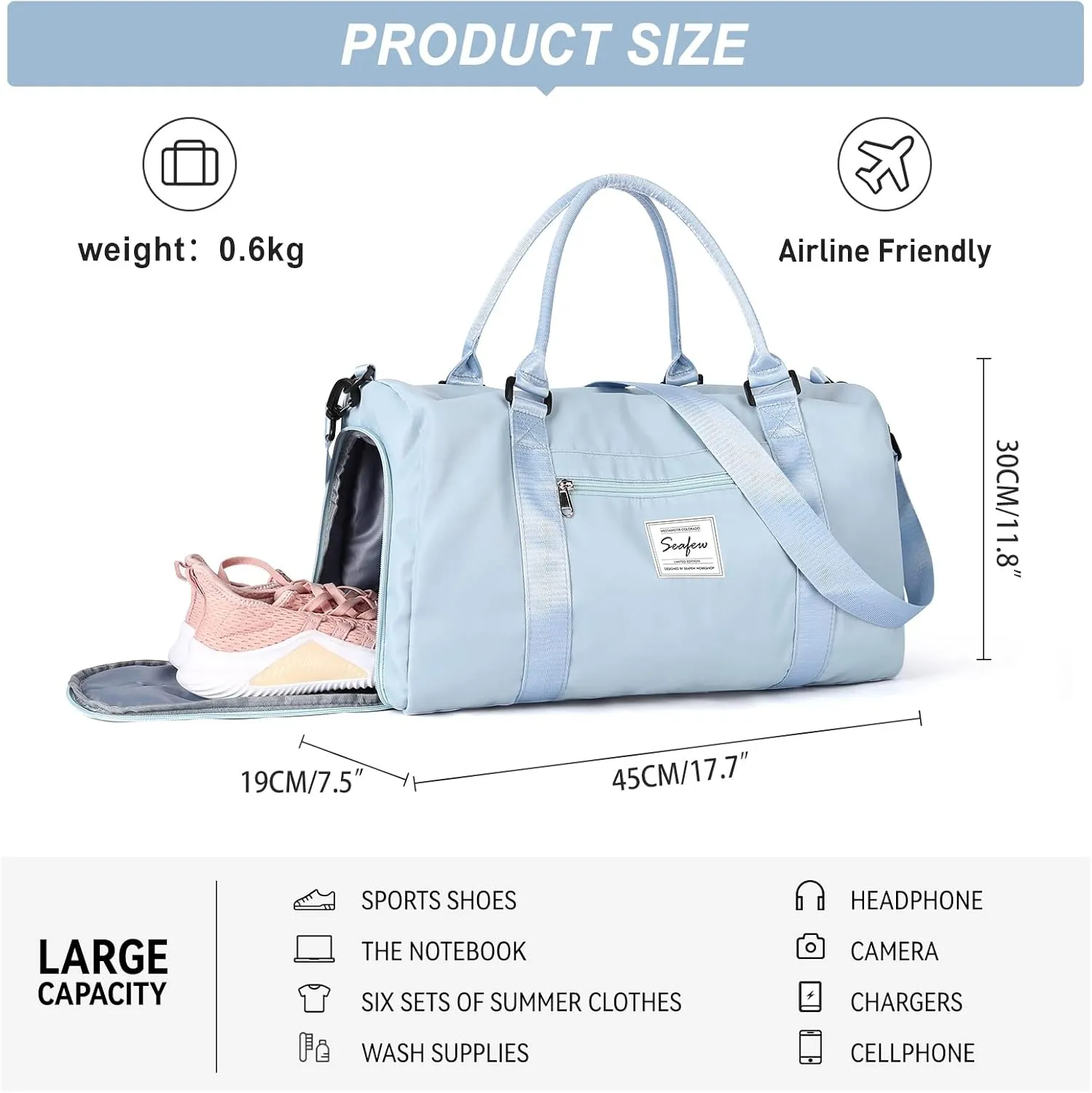 Weekender Duffel Bags for Women Men, Travel Totes Bag for Airplane, Cute Sports Gym Dance Bag Overnight Luggage Bag with Wet Pocket Shoe Compartment