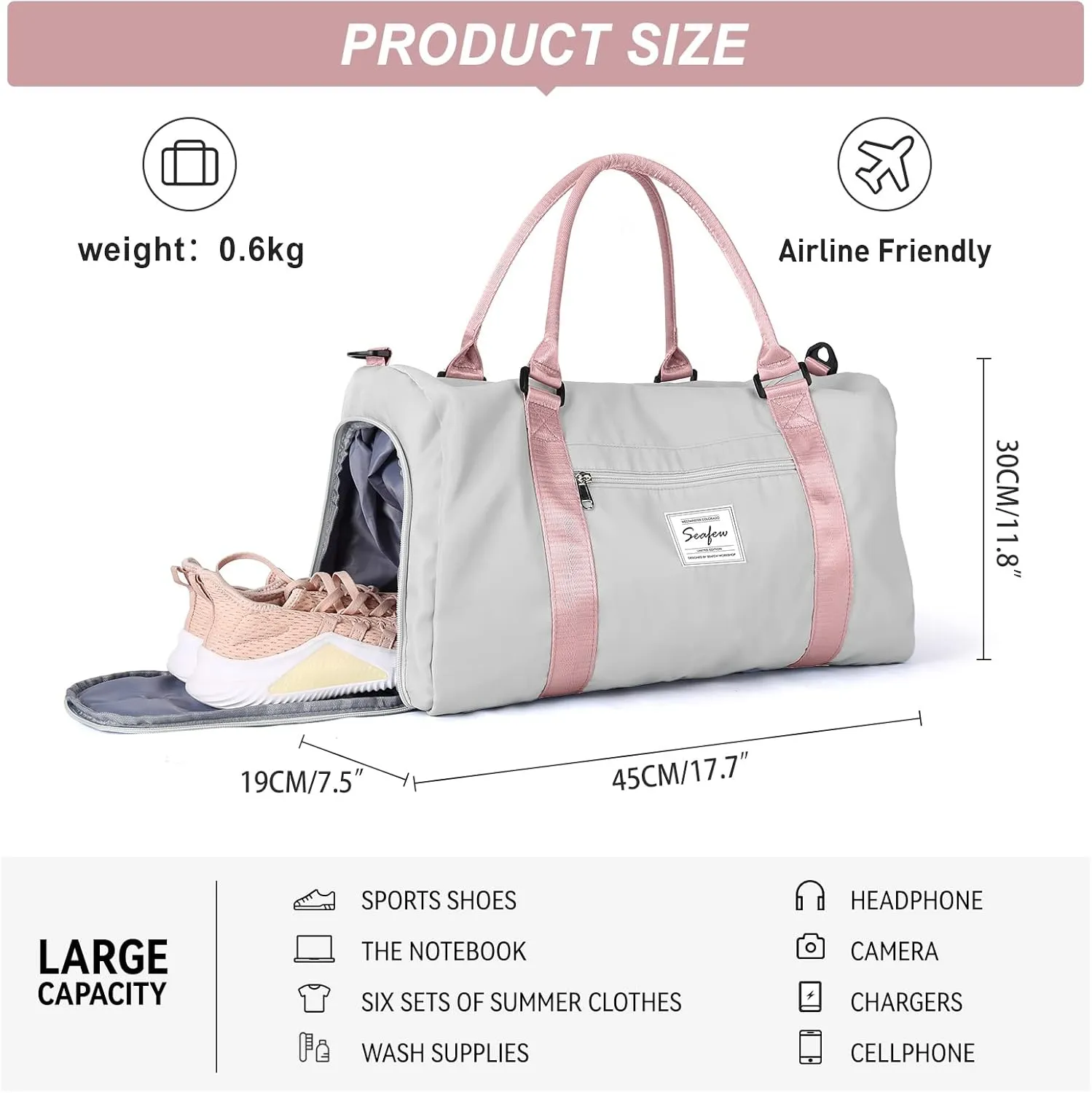 Weekender Duffel Bags for Women, Travel Totes Bag for Airplane, Cute Sports Gym Dance Bag Overnight Luggage Bag with Wet Pocket Shoe Compartment, Carry On Hospital Bag for Labor and Delivery