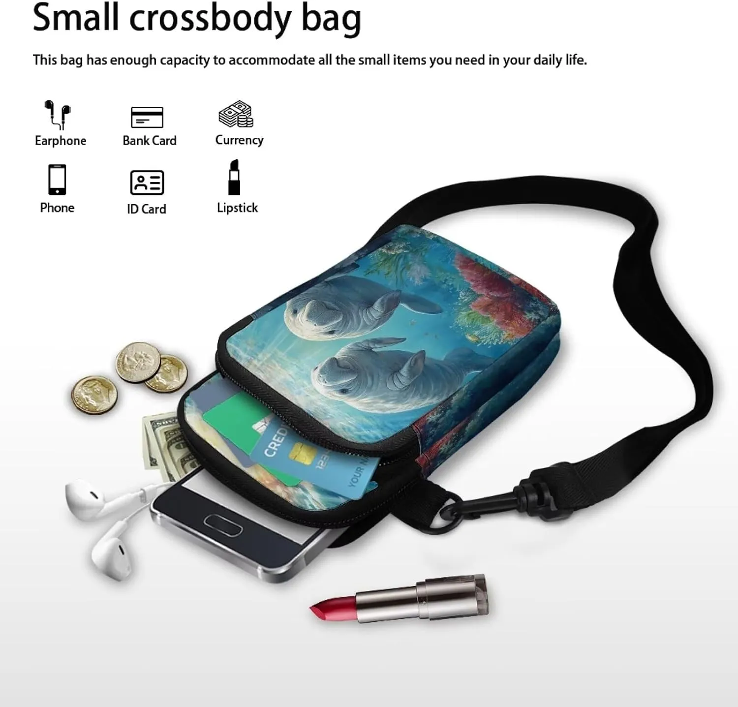 WELLFLYHOM Cell Phone Purse Women Crossbody Bag Canvas Messenger Pouch Travel Wallet