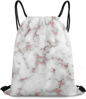 White Marble Rose Gold Lightweight Drawstring Backpack - Your Ideal Soccer Bag, Swim Bag And Gym Bag, 35*42cm, Style-9-3