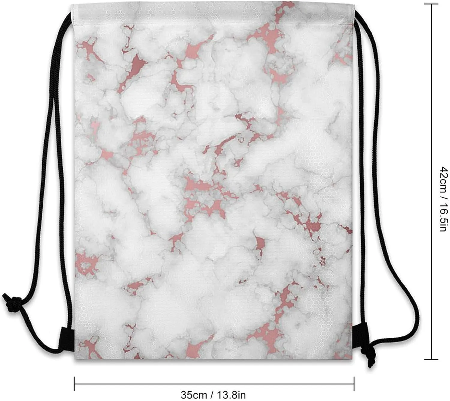 White Marble Rose Gold Lightweight Drawstring Backpack - Your Ideal Soccer Bag, Swim Bag And Gym Bag, 35*42cm, Style-9-3