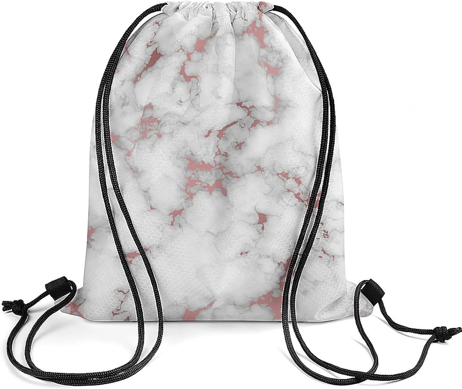 White Marble Rose Gold Lightweight Drawstring Backpack - Your Ideal Soccer Bag, Swim Bag And Gym Bag, 35*42cm, Style-9-3