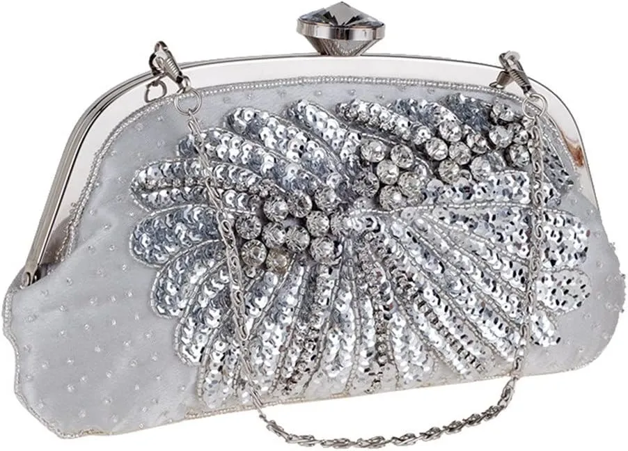 Women Fashion Clutch Purse Sequin Evening Bags Ladies Rhinestone Wedding Party Clutch Handbag Chain Shoulder Bags(D)