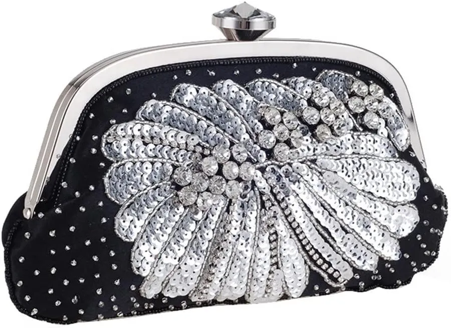 Women Fashion Clutch Purse Sequin Evening Bags Ladies Rhinestone Wedding Party Clutch Handbag Chain Shoulder Bags(D)