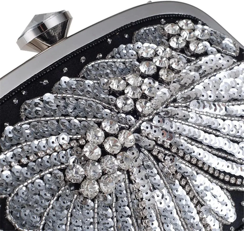 Women Fashion Clutch Purse Sequin Evening Bags Ladies Rhinestone Wedding Party Clutch Handbag Chain Shoulder Bags(D)