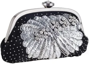 Women Fashion Clutch Purse Sequin Evening Bags Ladies Rhinestone Wedding Party Clutch Handbag Chain Shoulder Bags(D)