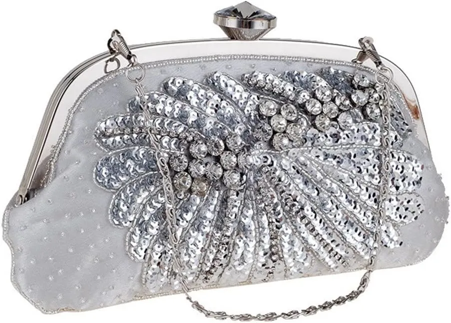Women Fashion Clutch Purse Sequin Evening Bags Ladies Rhinestone Wedding Party Clutch Handbag Chain Shoulder Bags(E)